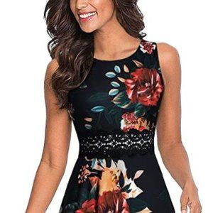 Cocktail A-line dress with embroidered waistline